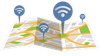 Map with a Wi-Fi icon in each of the four location pins on the map 